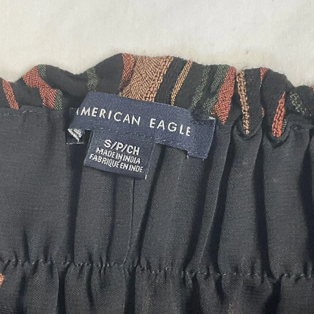 American Eagle Black Paper Bag Tied Striped Mini Skirt Size Small